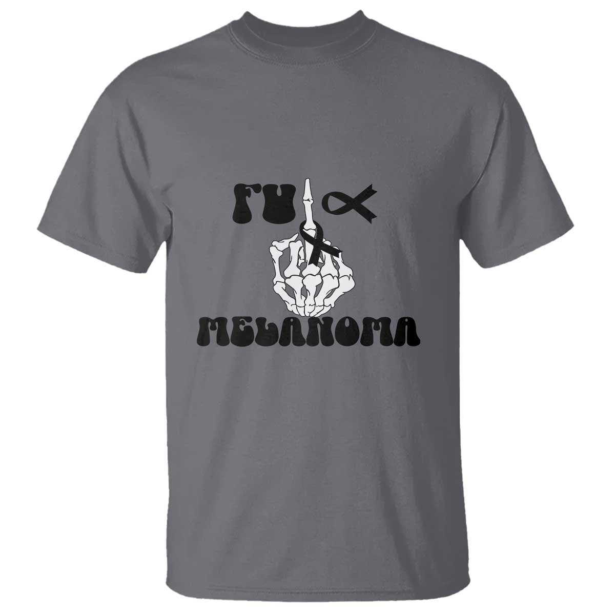 Fuck Melanoma Awareness T Shirt Skeleton Hand Ribbon Warrior Gift TS12 Charcoal Print Your Wear