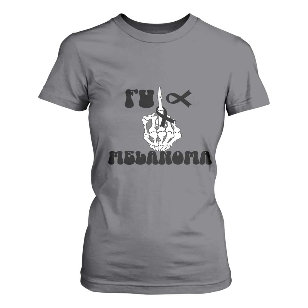 Fuck Melanoma Awareness T Shirt For Women Skeleton Hand Ribbon Warrior Gift TS12 Charcoal Print Your Wear