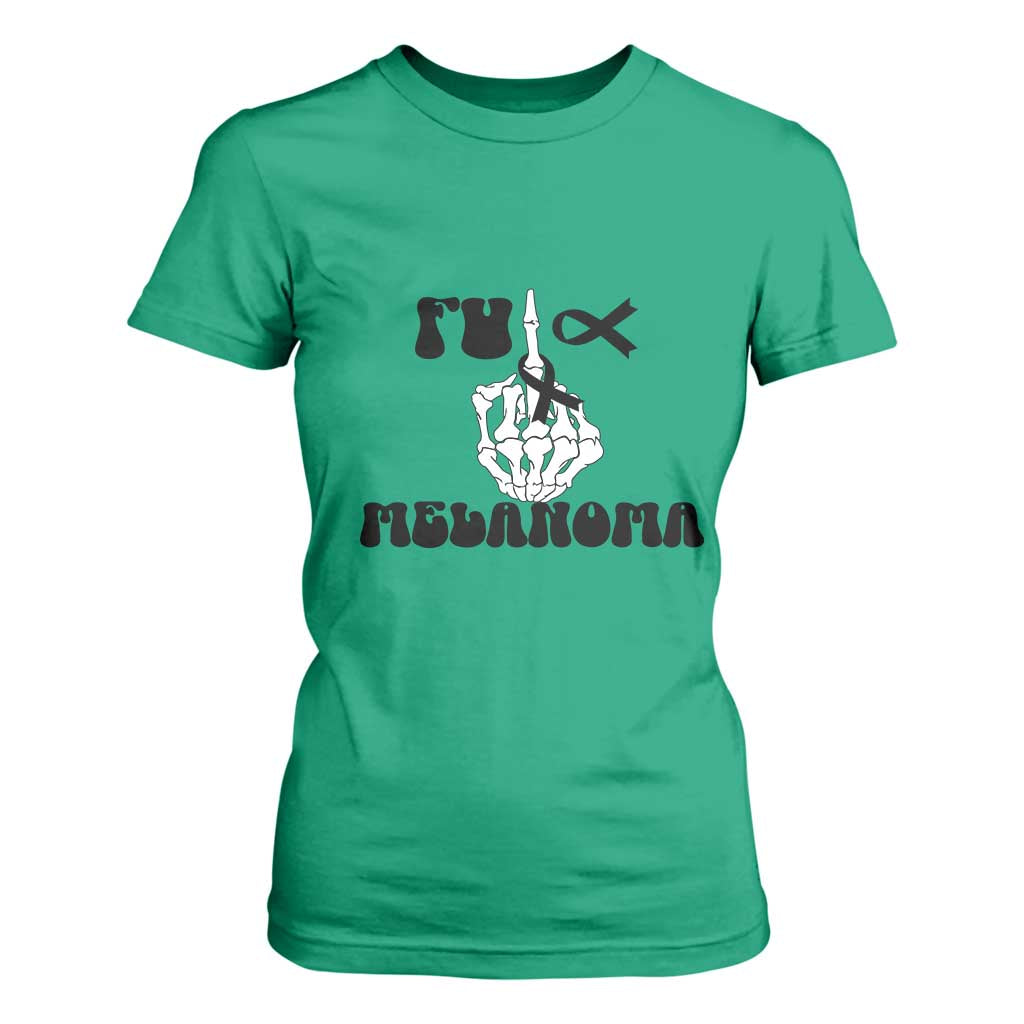 Fuck Melanoma Awareness T Shirt For Women Skeleton Hand Ribbon Warrior Gift TS12 Irish Green Print Your Wear