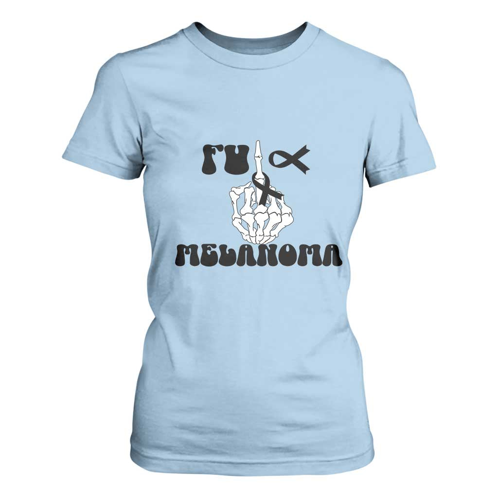 Fuck Melanoma Awareness T Shirt For Women Skeleton Hand Ribbon Warrior Gift TS12 Light Blue Print Your Wear