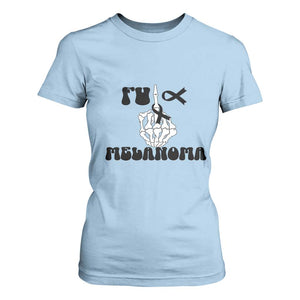 Fuck Melanoma Awareness T Shirt For Women Skeleton Hand Ribbon Warrior Gift TS12 Light Blue Print Your Wear