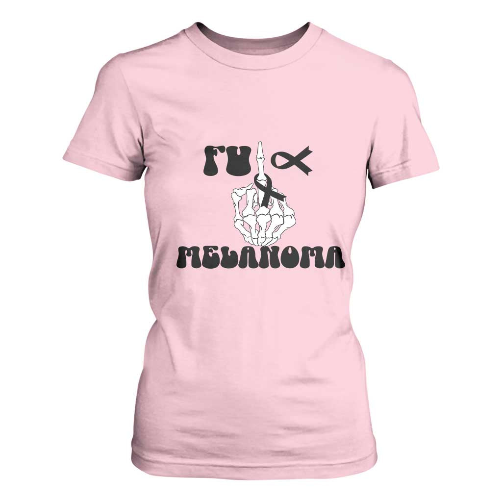 Fuck Melanoma Awareness T Shirt For Women Skeleton Hand Ribbon Warrior Gift TS12 Light Pink Print Your Wear