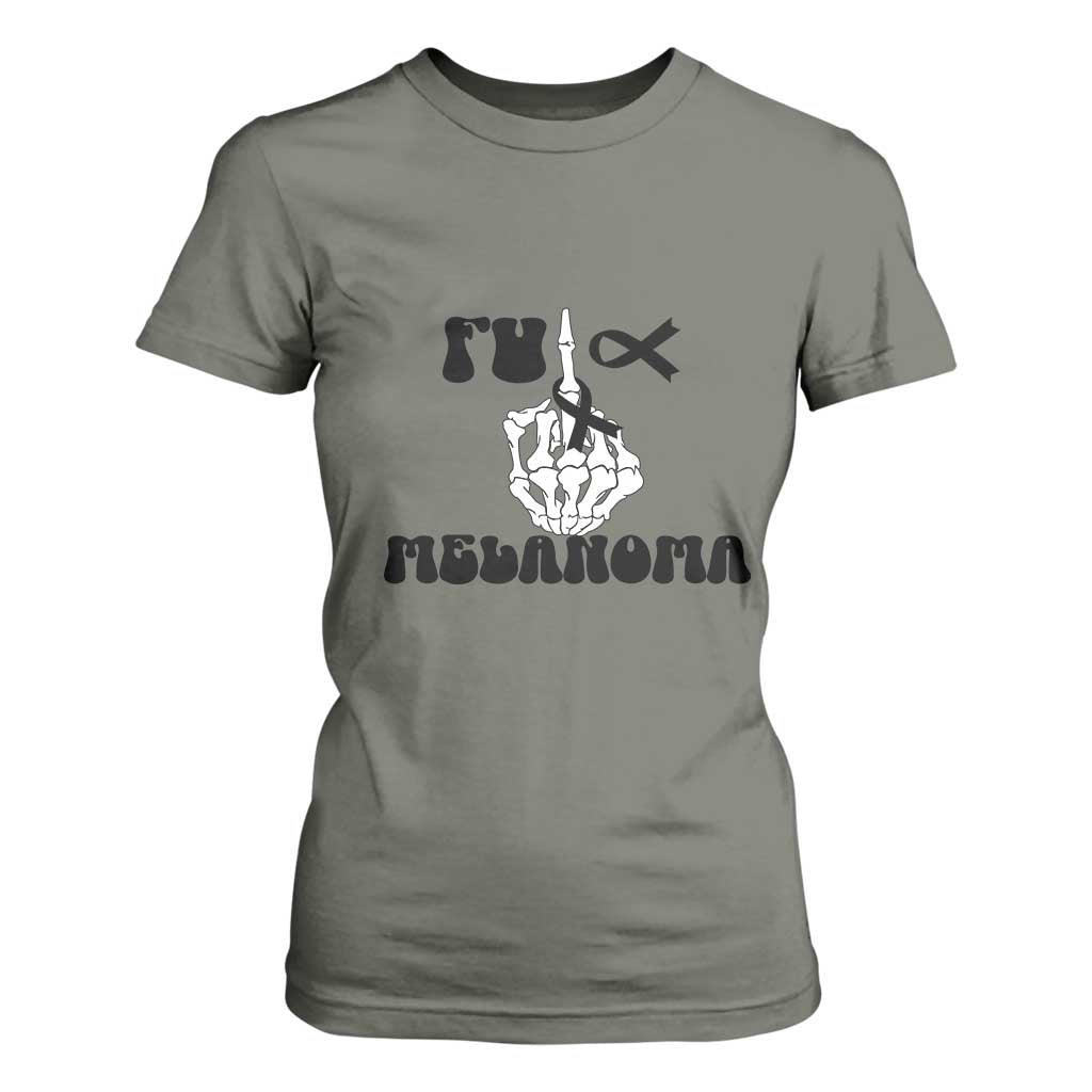 Fuck Melanoma Awareness T Shirt For Women Skeleton Hand Ribbon Warrior Gift TS12 Military Green Print Your Wear
