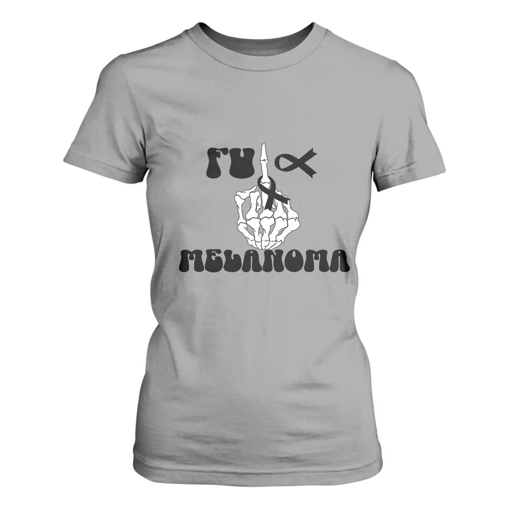 Fuck Melanoma Awareness T Shirt For Women Skeleton Hand Ribbon Warrior Gift TS12 Sport Gray Print Your Wear