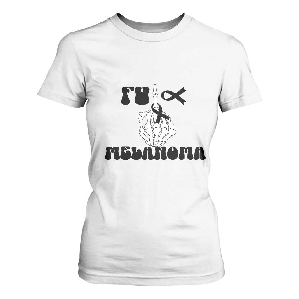 Fuck Melanoma Awareness T Shirt For Women Skeleton Hand Ribbon Warrior Gift TS12 White Print Your Wear