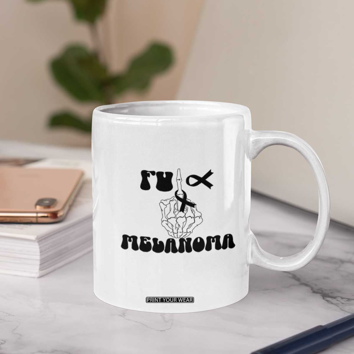 Fuck Melanoma Awareness Coffee Mug Skeleton Hand Ribbon Warrior Gift TS12 Print Your Wear