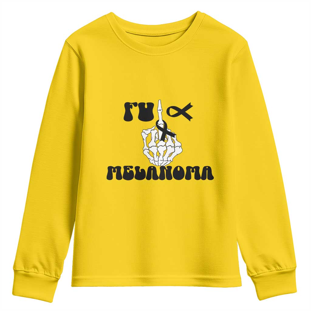 Fuck Melanoma Awareness Youth Sweatshirt Skeleton Hand Ribbon Warrior Gift TS12 Daisy Print Your Wear