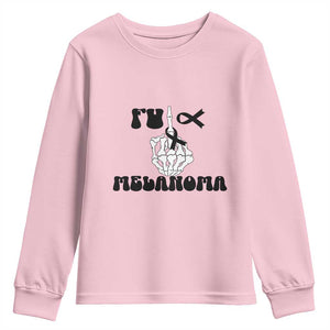 Fuck Melanoma Awareness Youth Sweatshirt Skeleton Hand Ribbon Warrior Gift TS12 Light Pink Print Your Wear