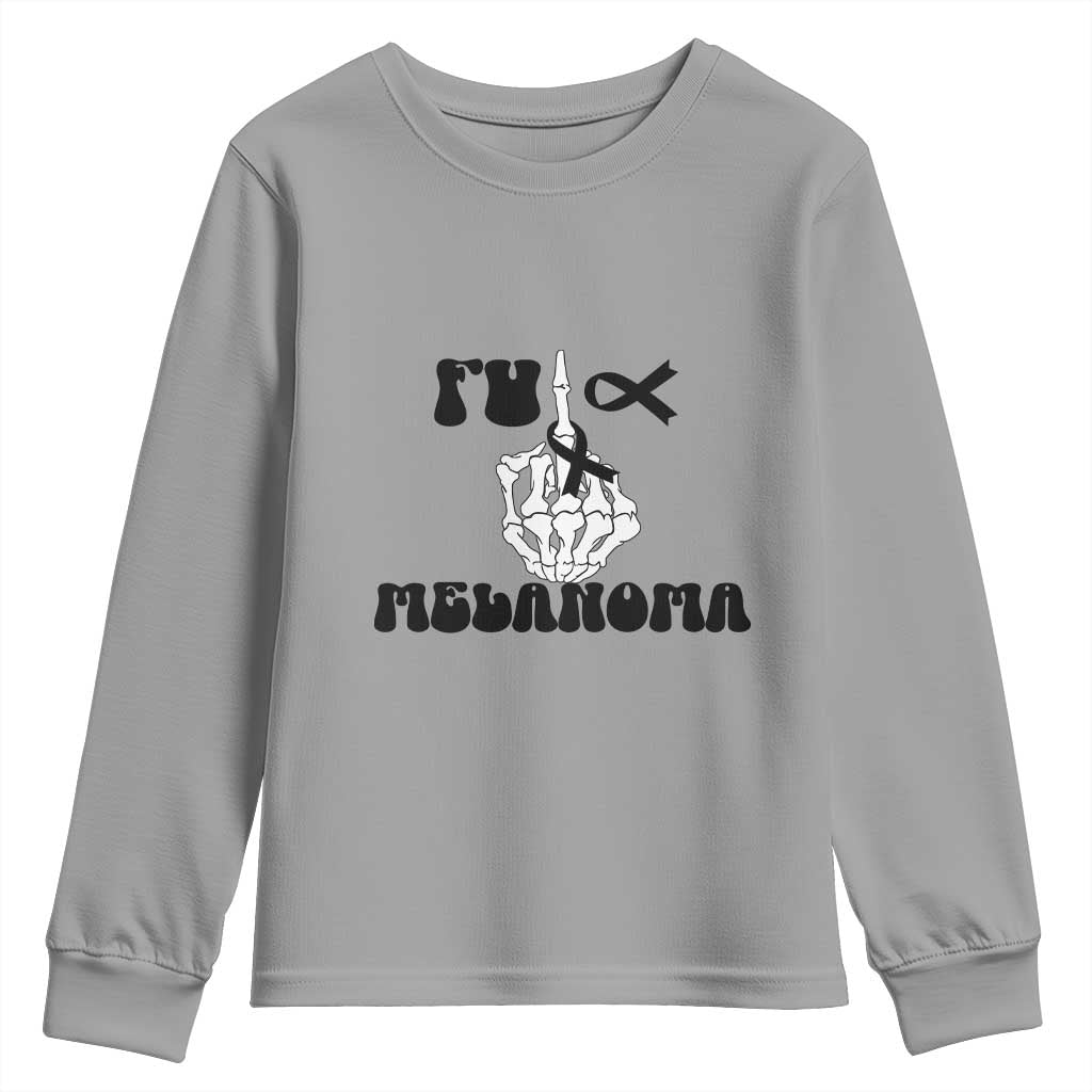 Fuck Melanoma Awareness Youth Sweatshirt Skeleton Hand Ribbon Warrior Gift TS12 Sport Gray Print Your Wear