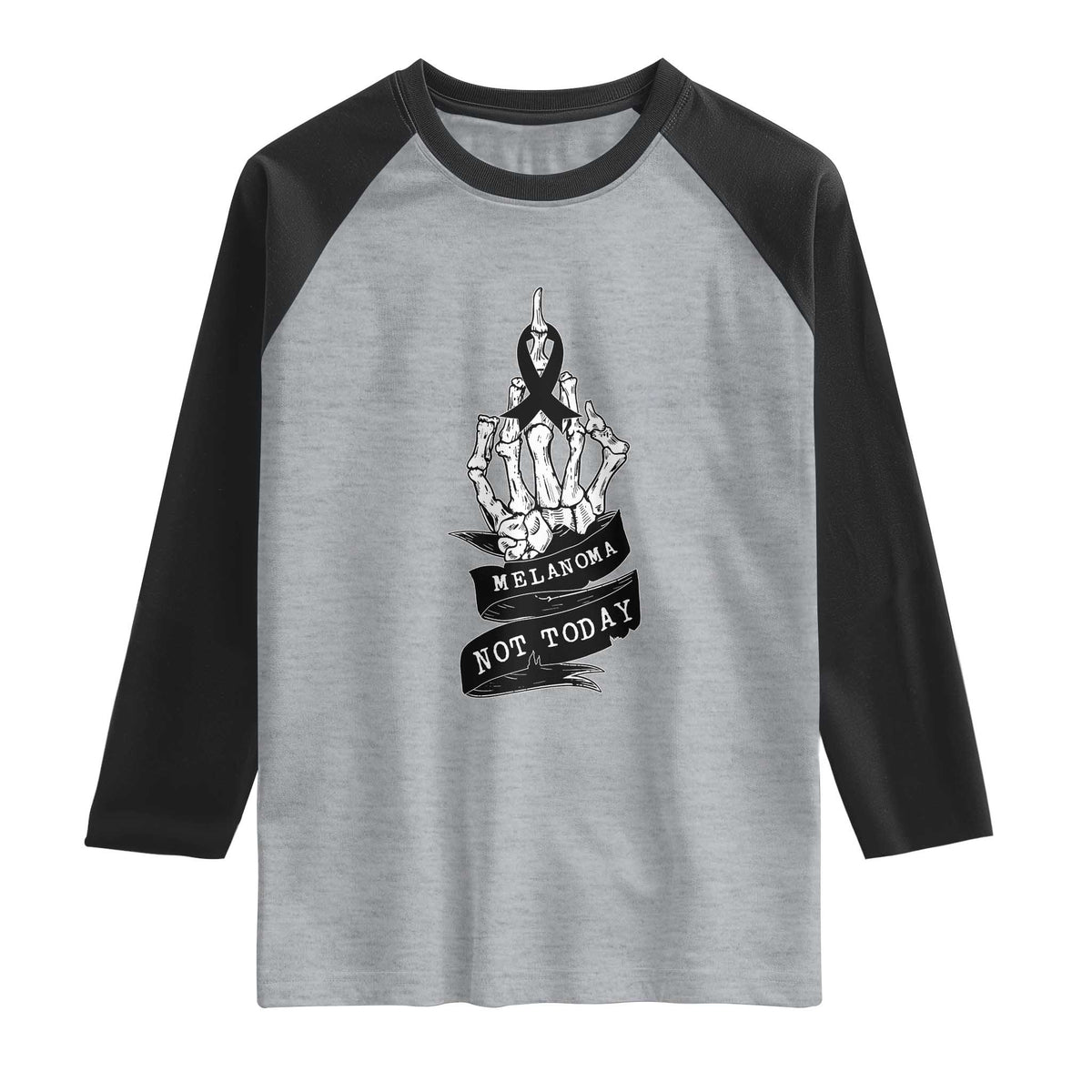 Melanoma Fighter Not Today Raglan Shirt Skin Cancer Awareness Gift TS12 Heather Gray Black Print Your Wear