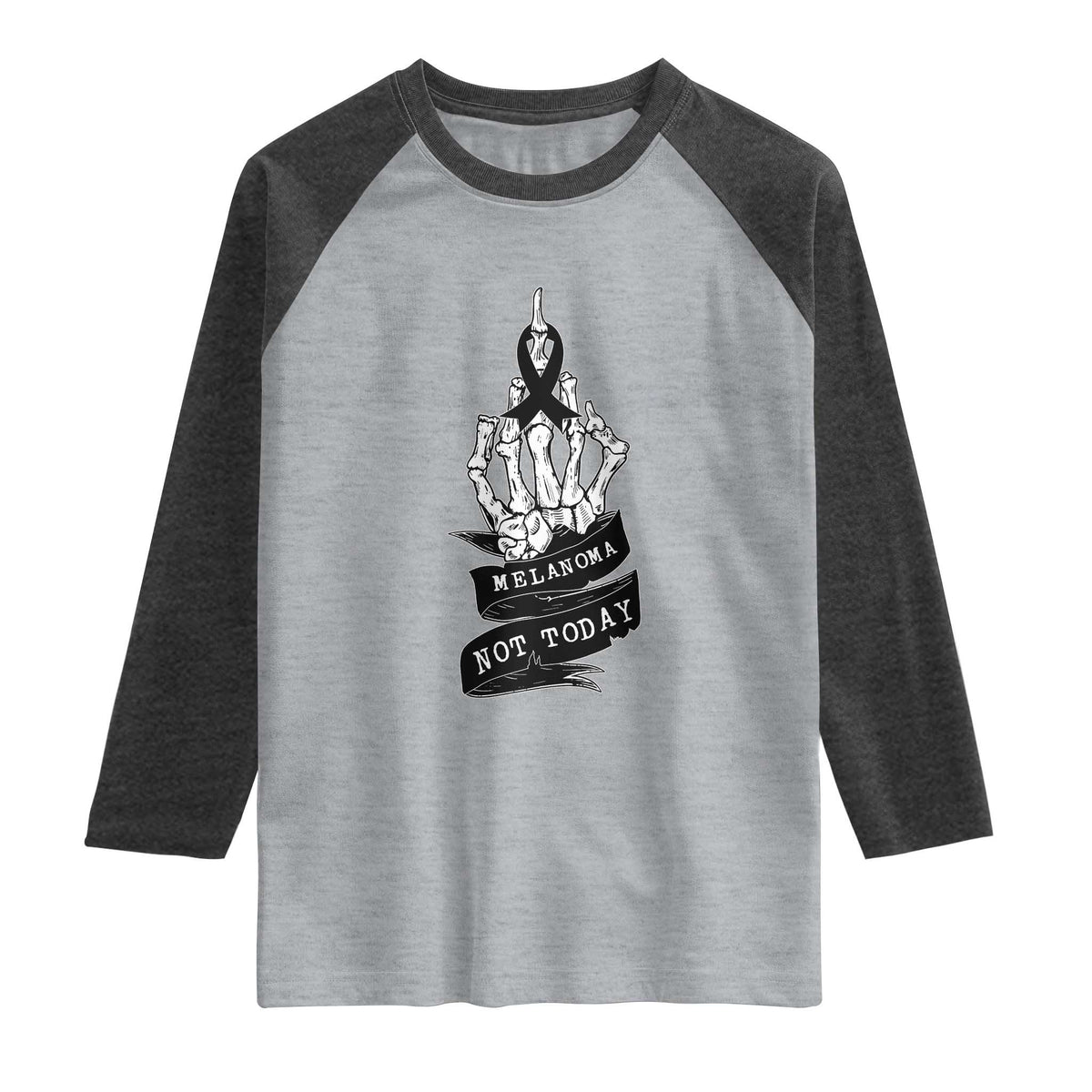 Melanoma Fighter Not Today Raglan Shirt Skin Cancer Awareness Gift TS12 Heather Gray Heather Charcoal Print Your Wear