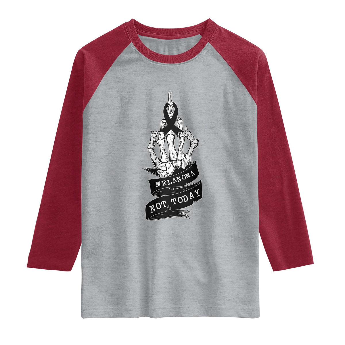 Melanoma Fighter Not Today Raglan Shirt Skin Cancer Awareness Gift TS12 Heather Gray Heather Red Print Your Wear