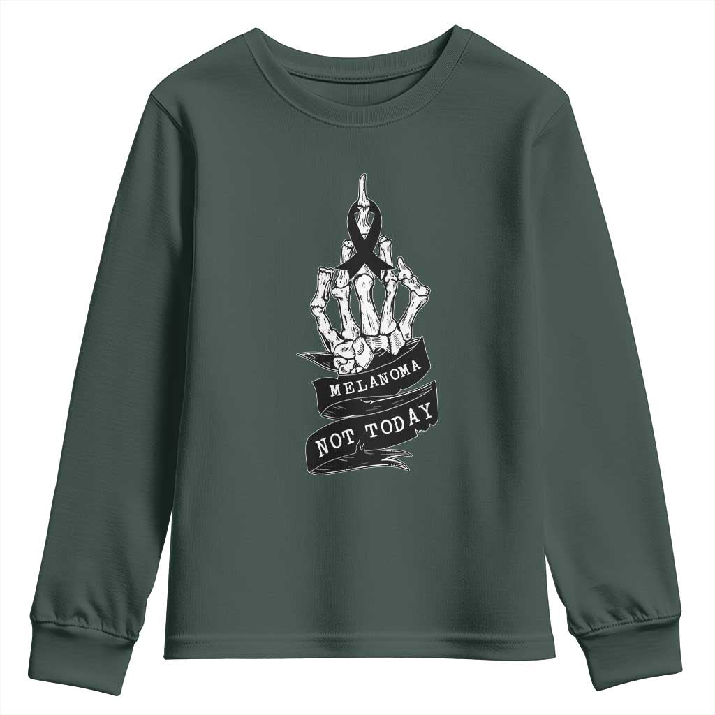 Melanoma Fighter Not Today Youth Sweatshirt Skin Cancer Awareness Gift TS12 Dark Forest Green Print Your Wear
