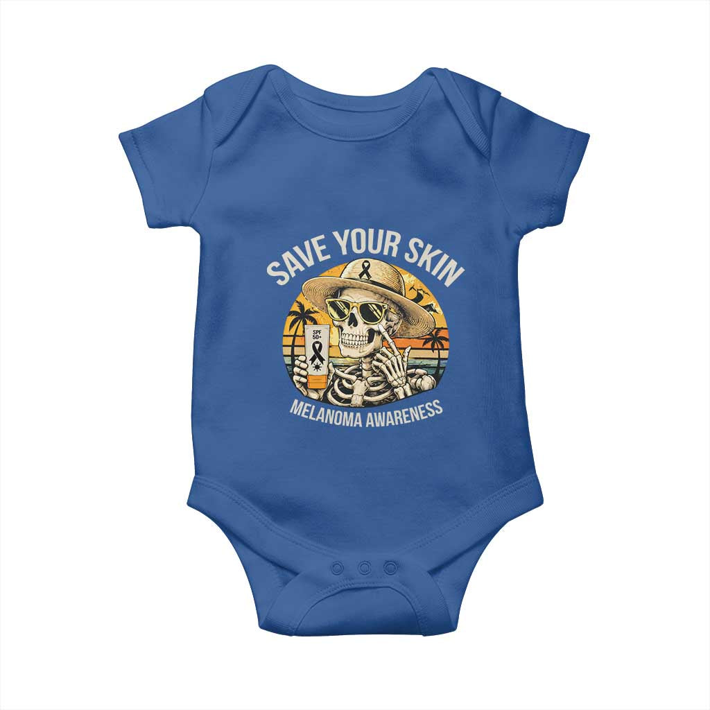 Funny Melanoma Cancer Awareness Graphic Baby Onesie Save Your Skin TS12 Royal Blue Print Your Wear