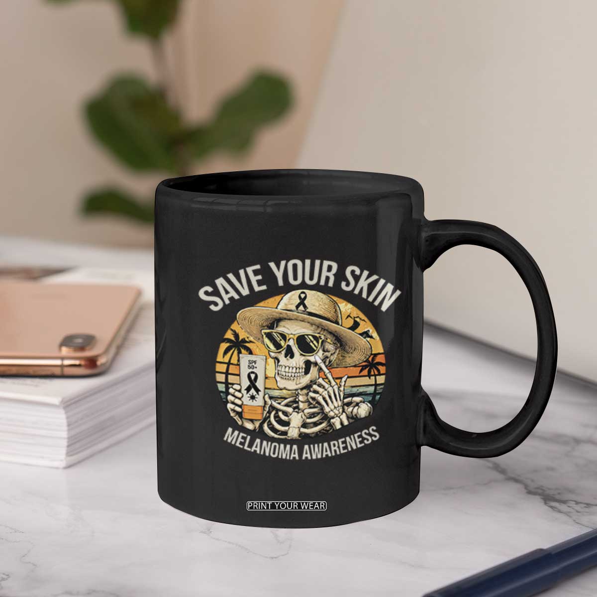 Funny Melanoma Cancer Awareness Graphic Coffee Mug Save Your Skin TS12 Print Your Wear