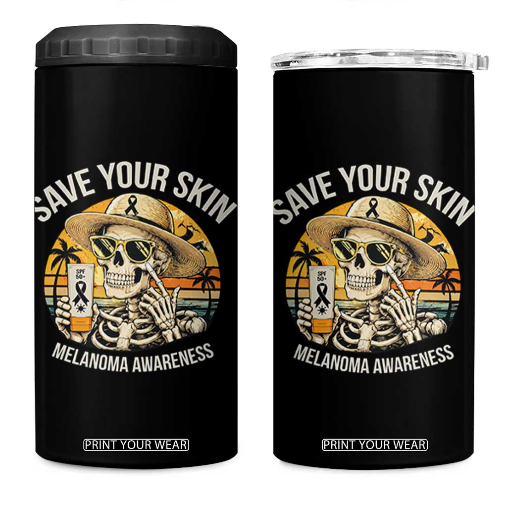 Funny Melanoma Cancer Awareness Graphic 4 in 1 Can Cooler Tumbler Save Your Skin TS12 One Size: 16 oz Black Print Your Wear