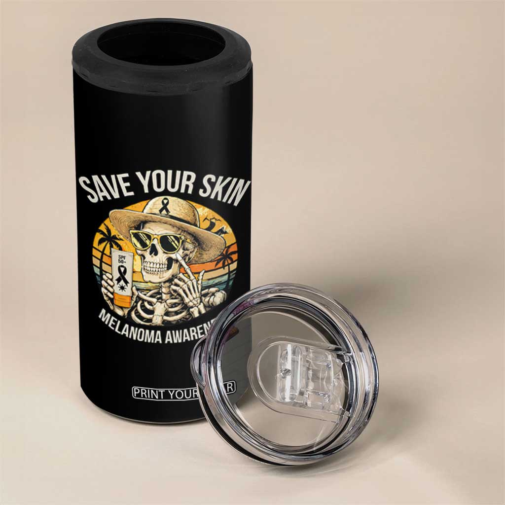 Funny Melanoma Cancer Awareness Graphic 4 in 1 Can Cooler Tumbler Save Your Skin TS12 Print Your Wear