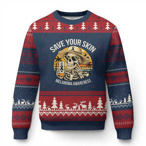 Funny Melanoma Cancer Awareness Graphic Ugly Christmas Sweater Save Your Skin TS12 Navy Red Print Your Wear