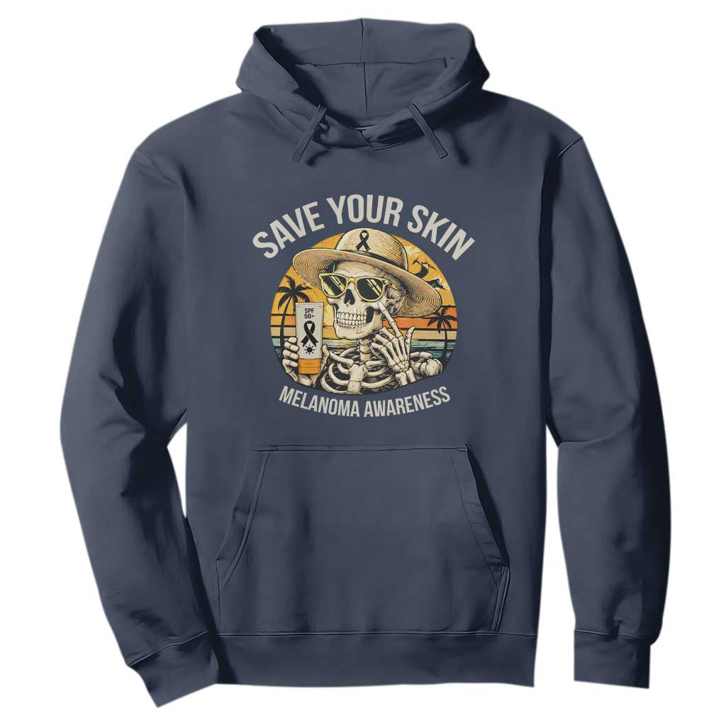 Funny Melanoma Cancer Awareness Graphic Hoodie Save Your Skin TS12 Navy Print Your Wear