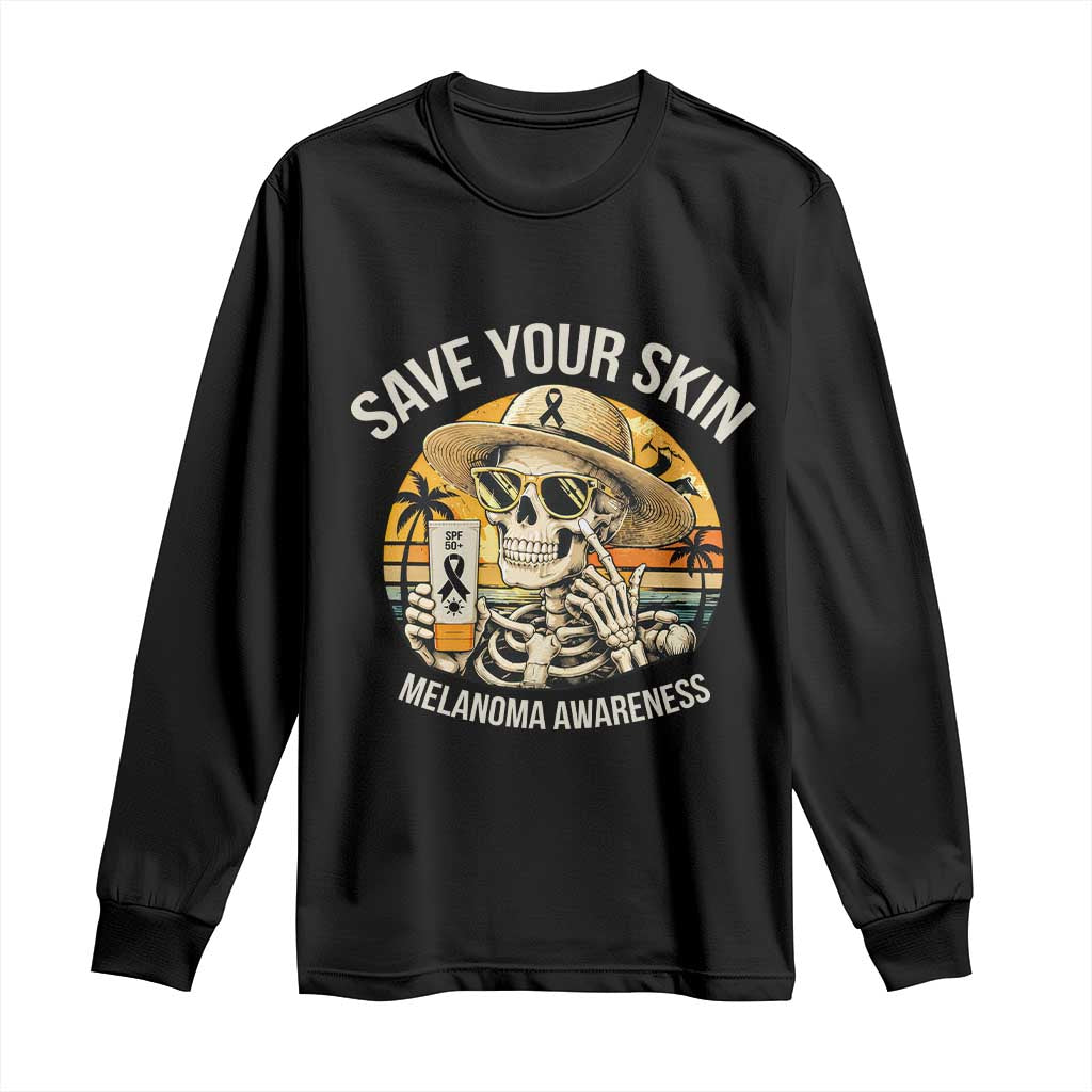 Funny Melanoma Cancer Awareness Graphic Long Sleeve Shirt Save Your Skin TS12 Black Print Your Wear