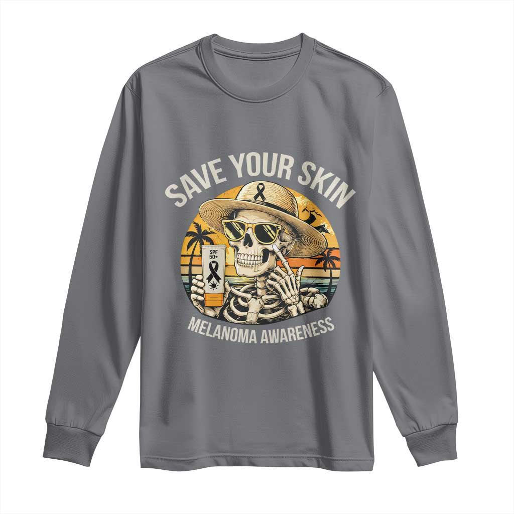 Funny Melanoma Cancer Awareness Graphic Long Sleeve Shirt Save Your Skin TS12 Charcoal Print Your Wear