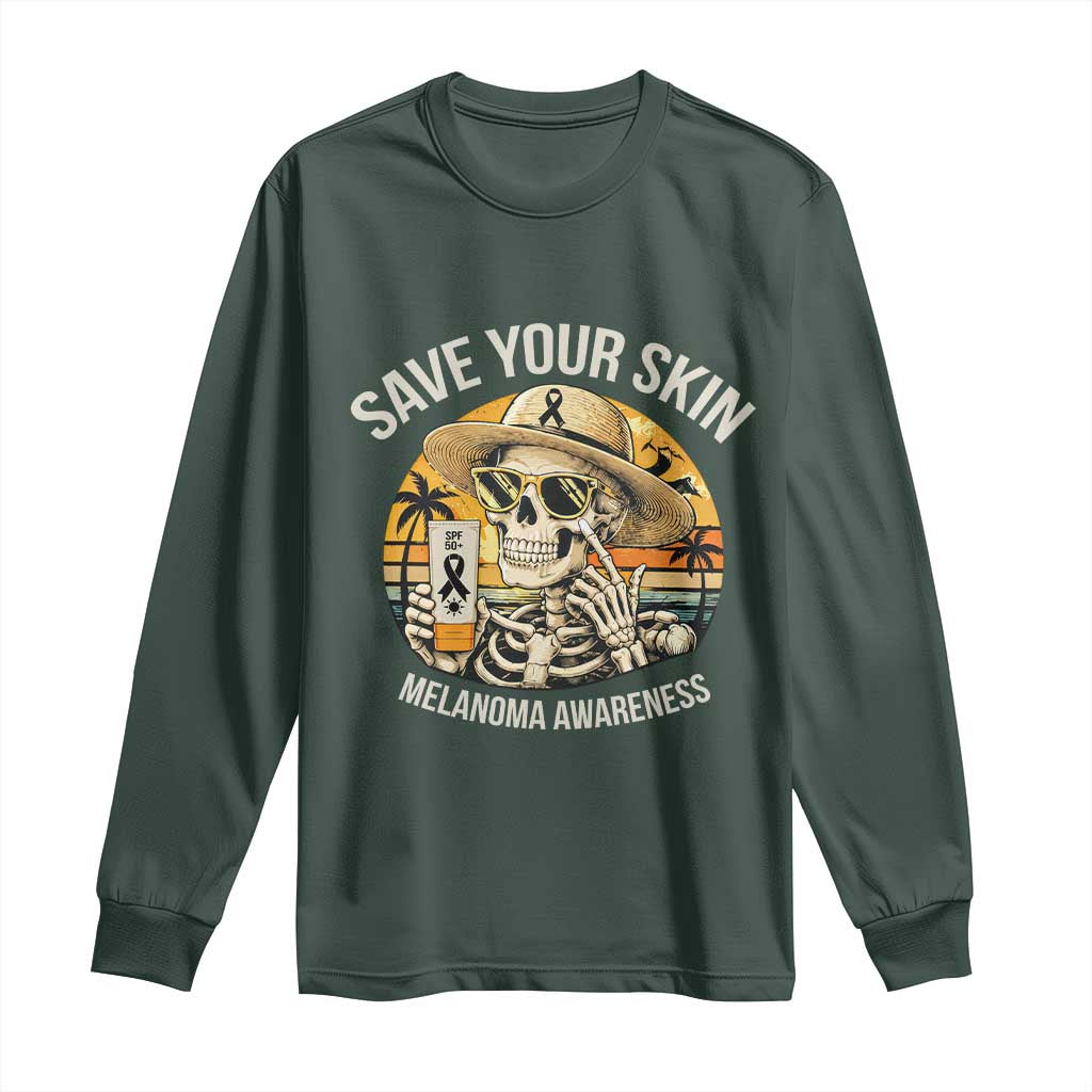 Funny Melanoma Cancer Awareness Graphic Long Sleeve Shirt Save Your Skin TS12 Dark Forest Green Print Your Wear