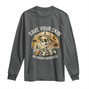 Funny Melanoma Cancer Awareness Graphic Long Sleeve Shirt Save Your Skin TS12 Dark Heather Print Your Wear