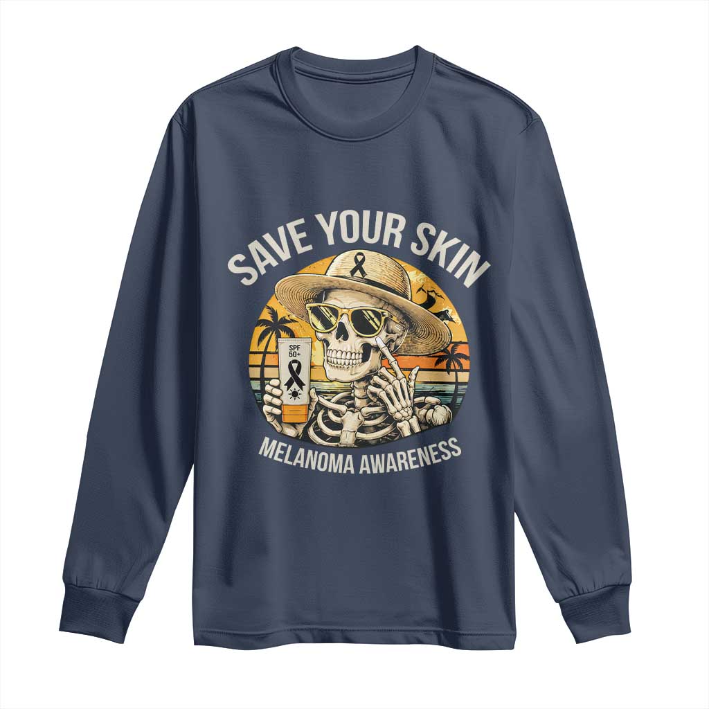 Funny Melanoma Cancer Awareness Graphic Long Sleeve Shirt Save Your Skin TS12 Navy Print Your Wear