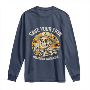 Funny Melanoma Cancer Awareness Graphic Long Sleeve Shirt Save Your Skin TS12 Navy Print Your Wear
