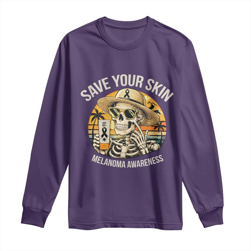 Funny Melanoma Cancer Awareness Graphic Long Sleeve Shirt Save Your Skin TS12 Purple Print Your Wear