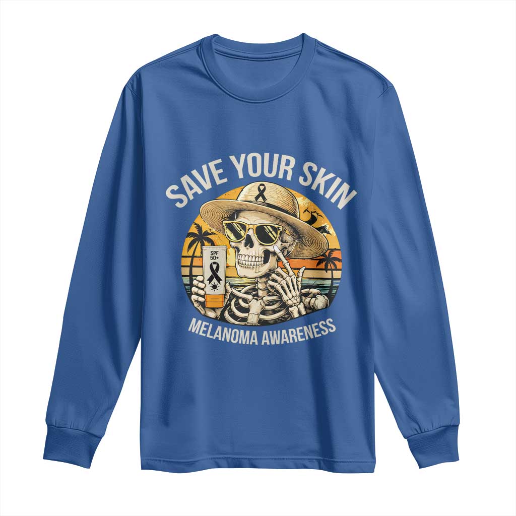 Funny Melanoma Cancer Awareness Graphic Long Sleeve Shirt Save Your Skin TS12 Royal Blue Print Your Wear