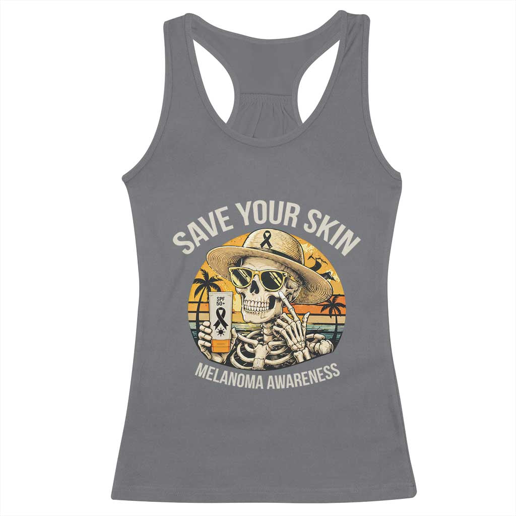 Funny Melanoma Cancer Awareness Graphic Racerback Tank Top Save Your Skin TS12 Charcoal Print Your Wear