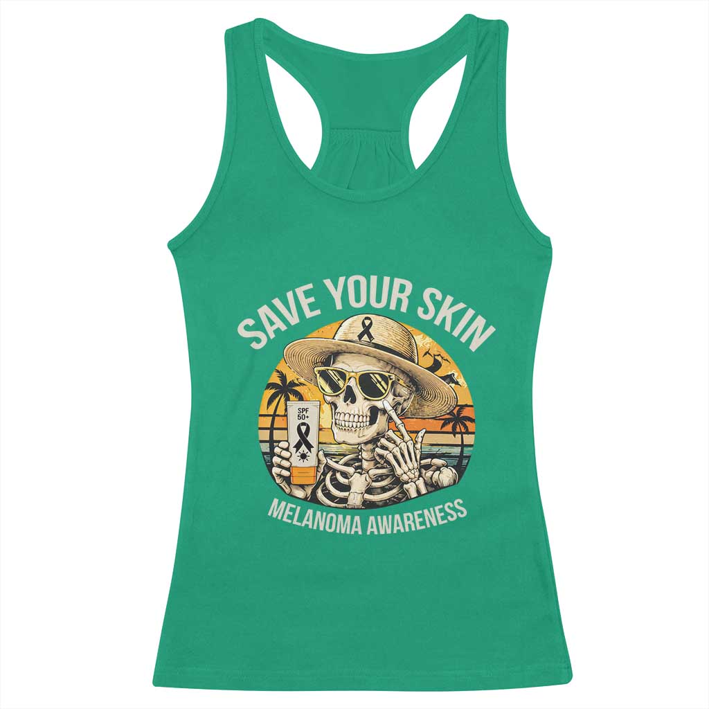 Funny Melanoma Cancer Awareness Graphic Racerback Tank Top Save Your Skin TS12 Irish Green Print Your Wear