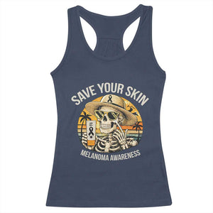Funny Melanoma Cancer Awareness Graphic Racerback Tank Top Save Your Skin TS12 Navy Print Your Wear
