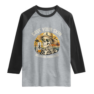 Funny Melanoma Cancer Awareness Graphic Raglan Shirt Save Your Skin TS12 Heather Gray Black Print Your Wear