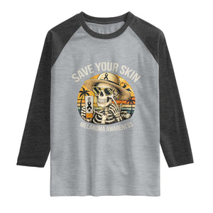Funny Melanoma Cancer Awareness Graphic Raglan Shirt Save Your Skin TS12 Heather Gray Heather Charcoal Print Your Wear