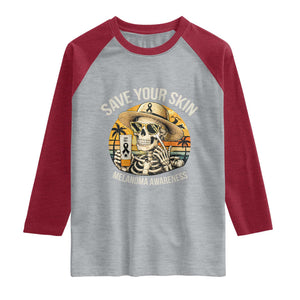 Funny Melanoma Cancer Awareness Graphic Raglan Shirt Save Your Skin TS12 Heather Gray Heather Red Print Your Wear