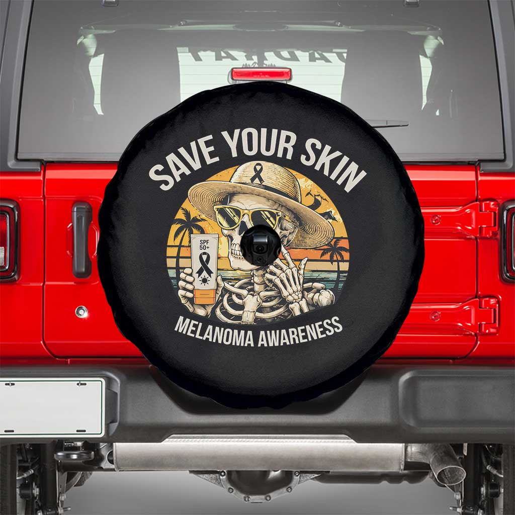 Funny Melanoma Cancer Awareness Graphic Spare Tire Cover Save Your Skin TS12 Black Print Your Wear