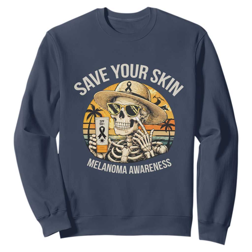 Funny Melanoma Cancer Awareness Graphic Sweatshirt Save Your Skin TS12 Navy Print Your Wear