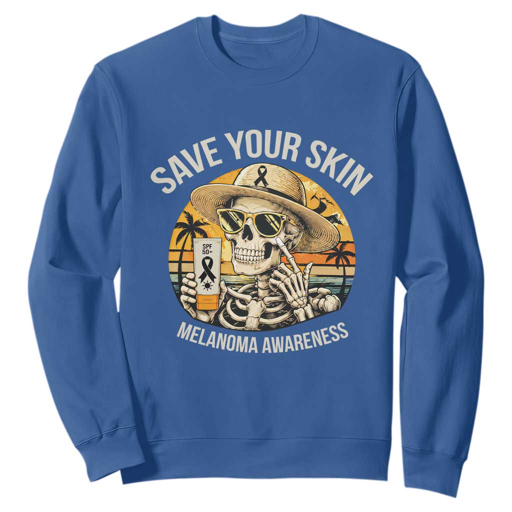Funny Melanoma Cancer Awareness Graphic Sweatshirt Save Your Skin TS12 Royal Blue Print Your Wear
