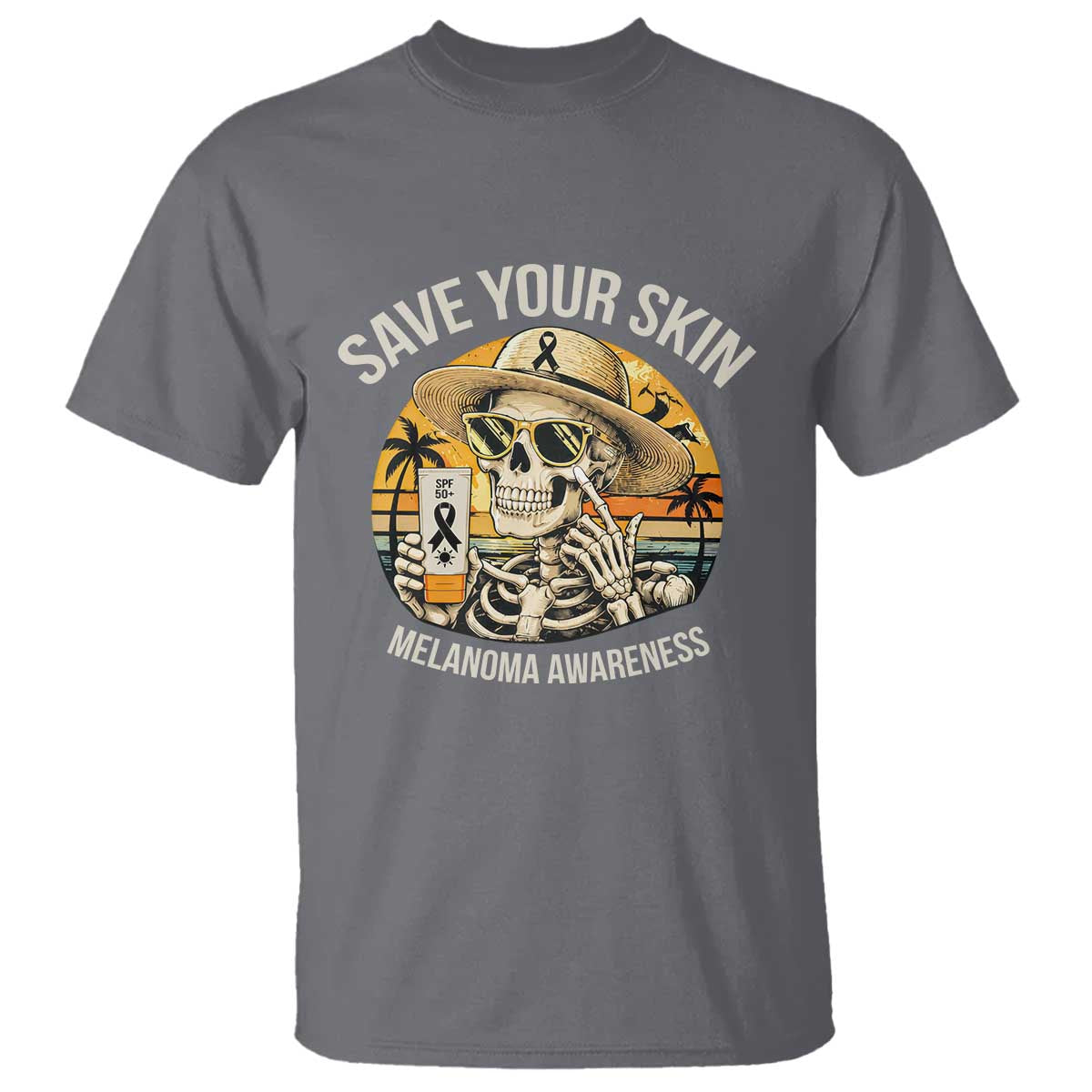 Funny Melanoma Cancer Awareness Graphic T Shirt Save Your Skin TS12 Charcoal Print Your Wear