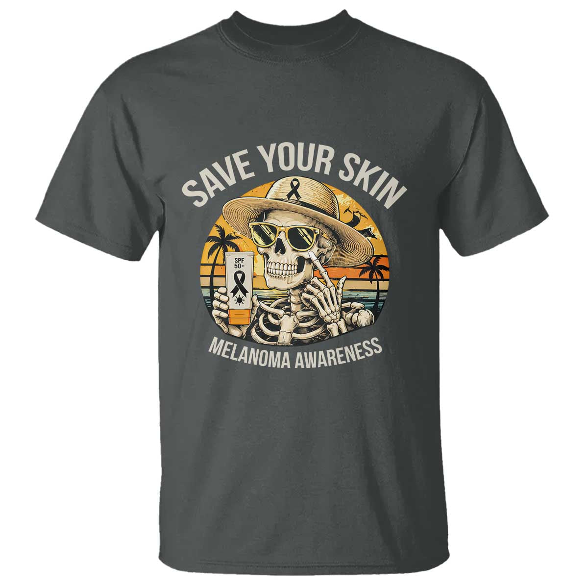 Funny Melanoma Cancer Awareness Graphic T Shirt Save Your Skin TS12 Dark Heather Print Your Wear