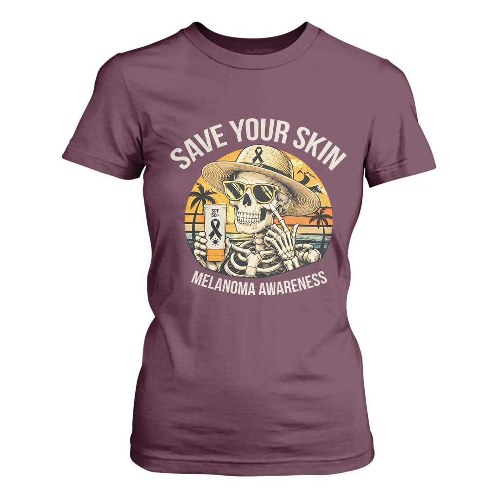 Funny Melanoma Cancer Awareness Graphic T Shirt For Women Save Your Skin TS12 Maroon Print Your Wear