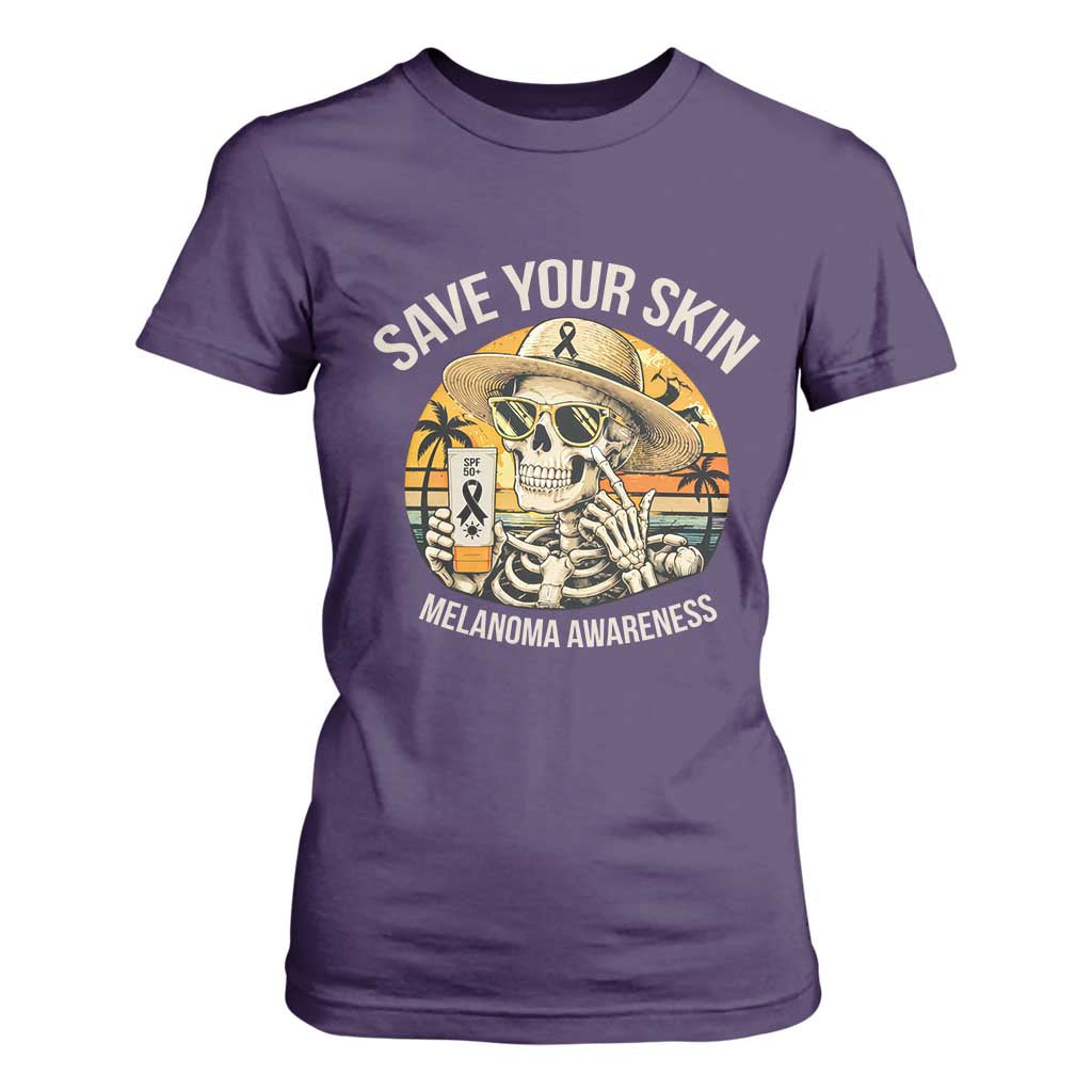 Funny Melanoma Cancer Awareness Graphic T Shirt For Women Save Your Skin TS12 Purple Print Your Wear