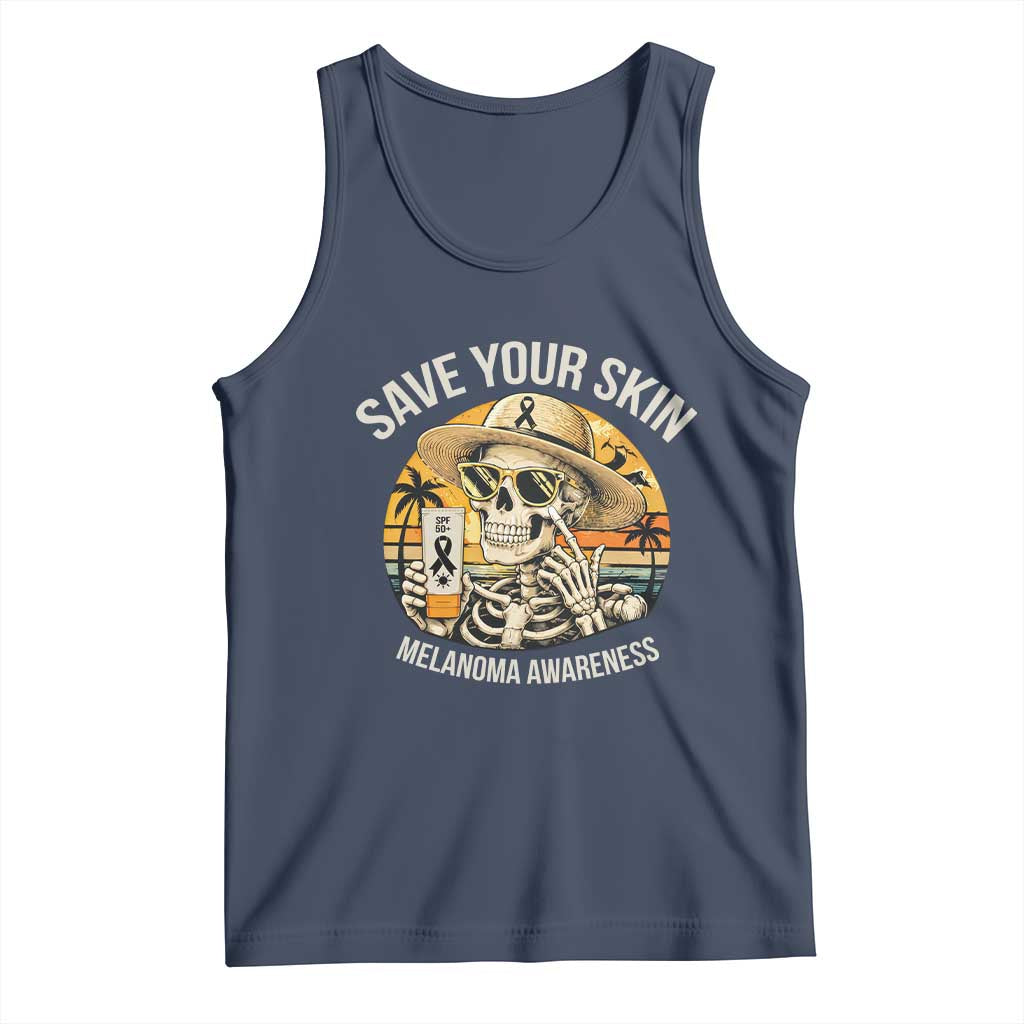 Funny Melanoma Cancer Awareness Graphic Tank Top Save Your Skin TS12 Navy Print Your Wear