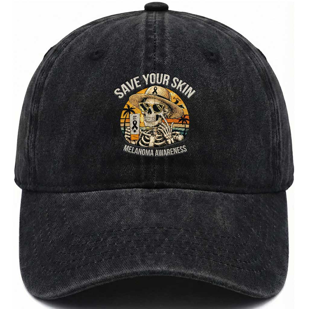 Funny Melanoma Cancer Awareness Graphic Washed Cotton Baseball Cap Save Your Skin TS12 Print Your Wear