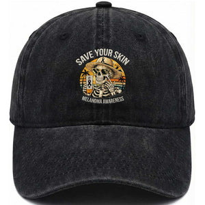 Funny Melanoma Cancer Awareness Graphic Washed Cotton Baseball Cap Save Your Skin TS12 Print Your Wear