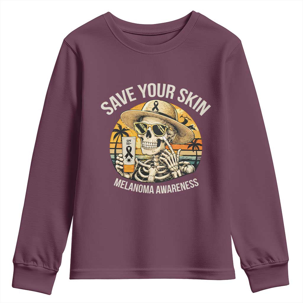 Funny Melanoma Cancer Awareness Graphic Youth Sweatshirt Save Your Skin TS12 Maroon Print Your Wear