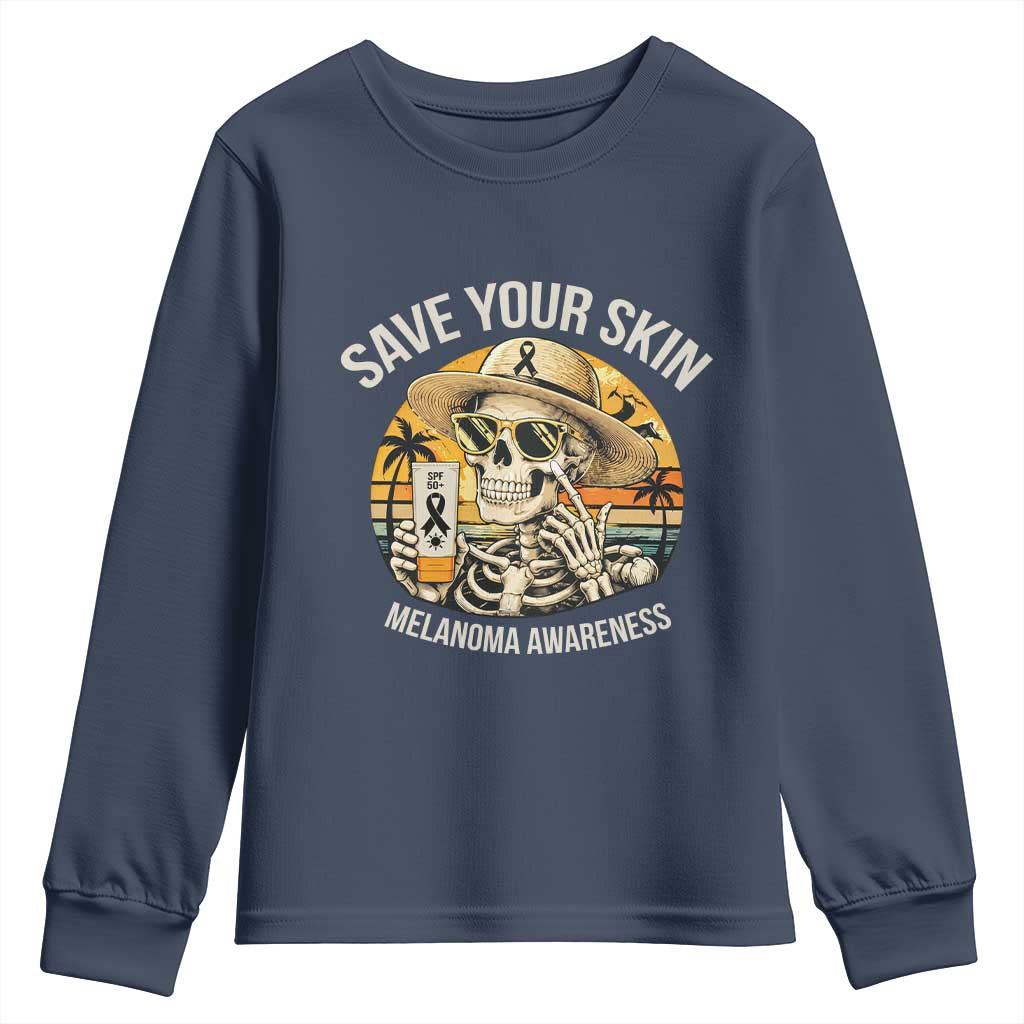 Funny Melanoma Cancer Awareness Graphic Youth Sweatshirt Save Your Skin TS12 Navy Print Your Wear