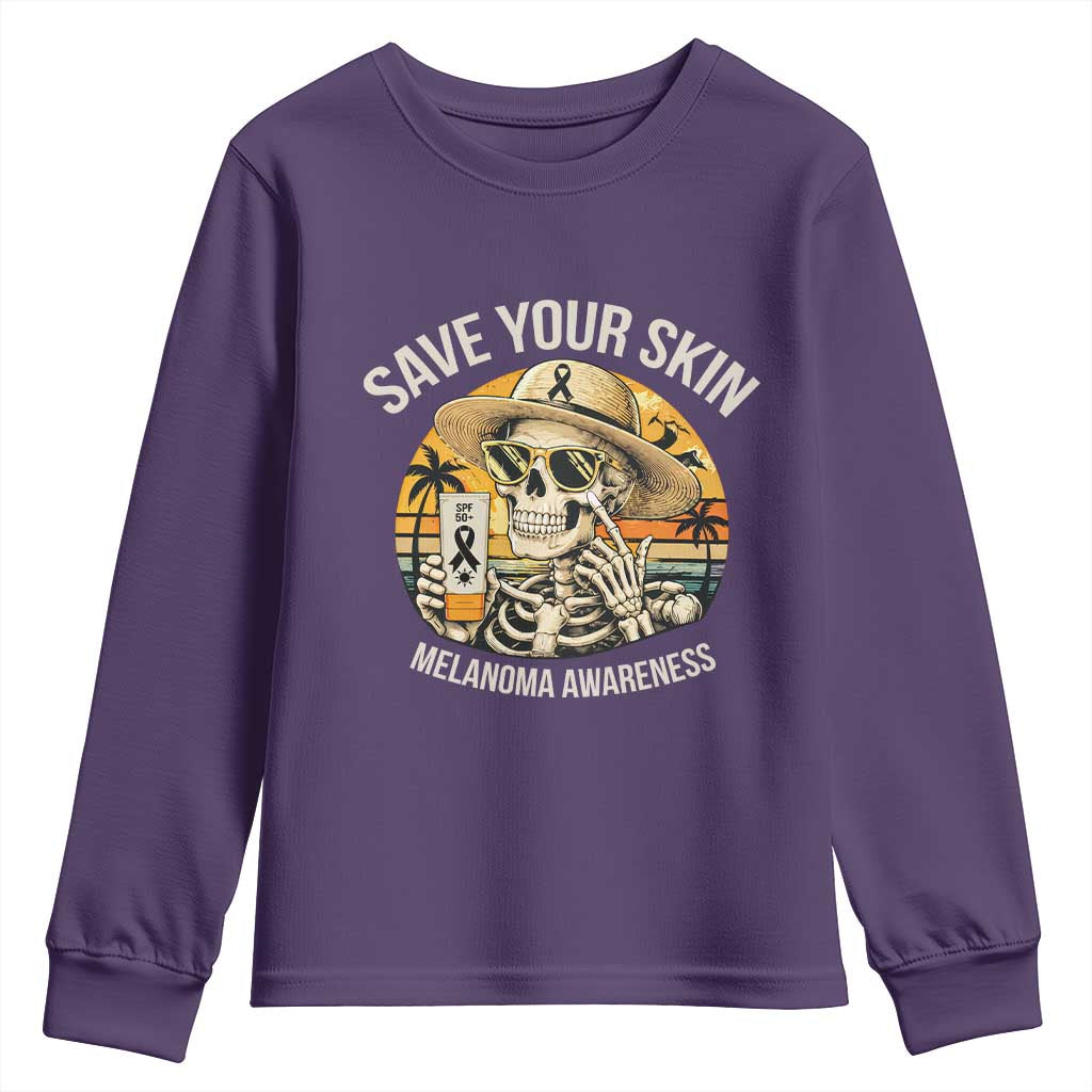 Funny Melanoma Cancer Awareness Graphic Youth Sweatshirt Save Your Skin TS12 Purple Print Your Wear